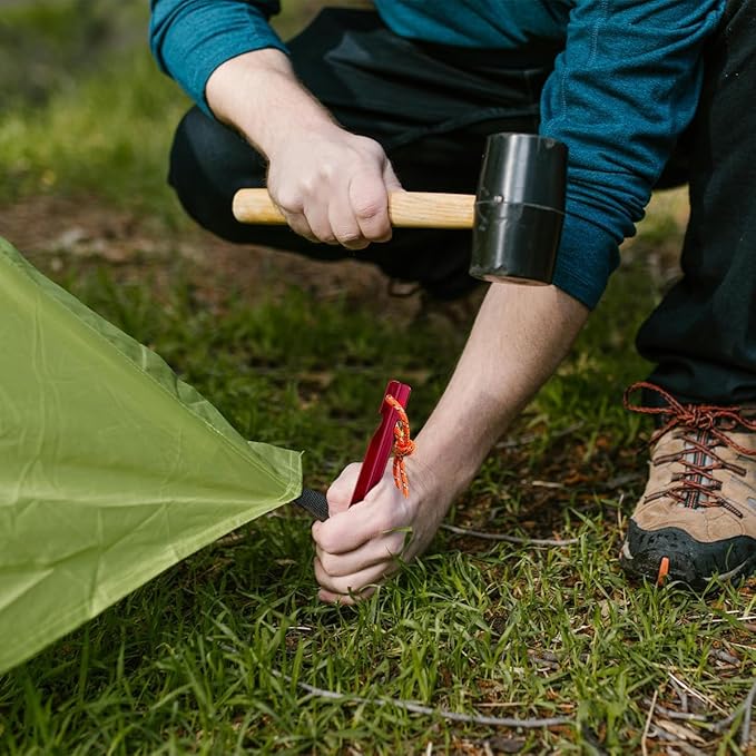 12 Pack Tent Stakes, 7-inch Ultralight Aluminum Ground Pegs with Reflective Pull Ropes, Tri-Beam Stakes in a Carrying Bag, for Camping, Backpacking, Hiking Tent, Hammocks and Canopy, Red