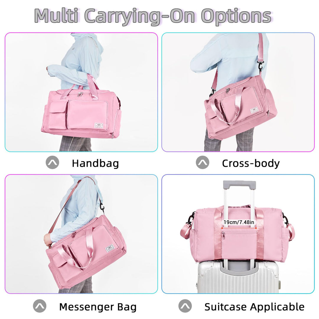 FIORETTO Women's Water-Resistant Gym Duffle Bag with Shoes Compartment, 37L Capacity, Multi-Functional, Ideal for Travel, Gym, Sports, Weekender, with Toiletry Bag, Pink