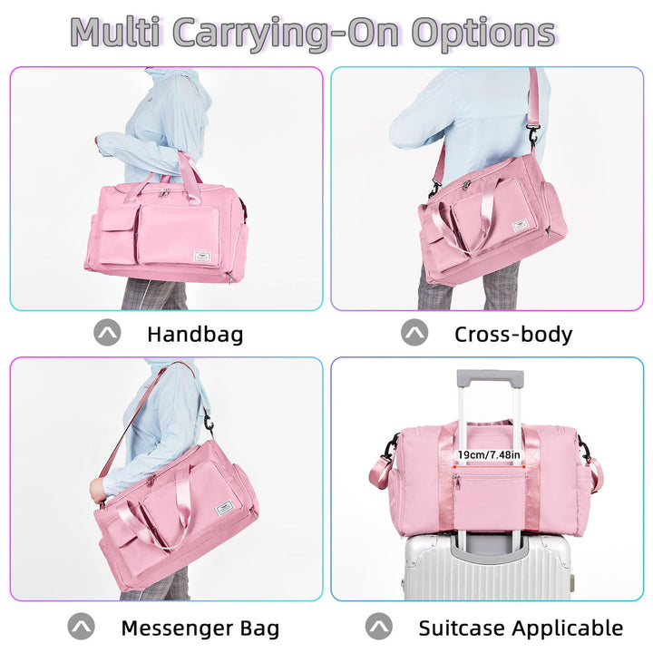 FIORETTO Women's Water-Resistant Gym Duffle Bag with Shoes Compartment, 37L Capacity, Multi-Functional, Ideal for Travel, Gym, Sports, Weekender, with Toiletry Bag, Pink