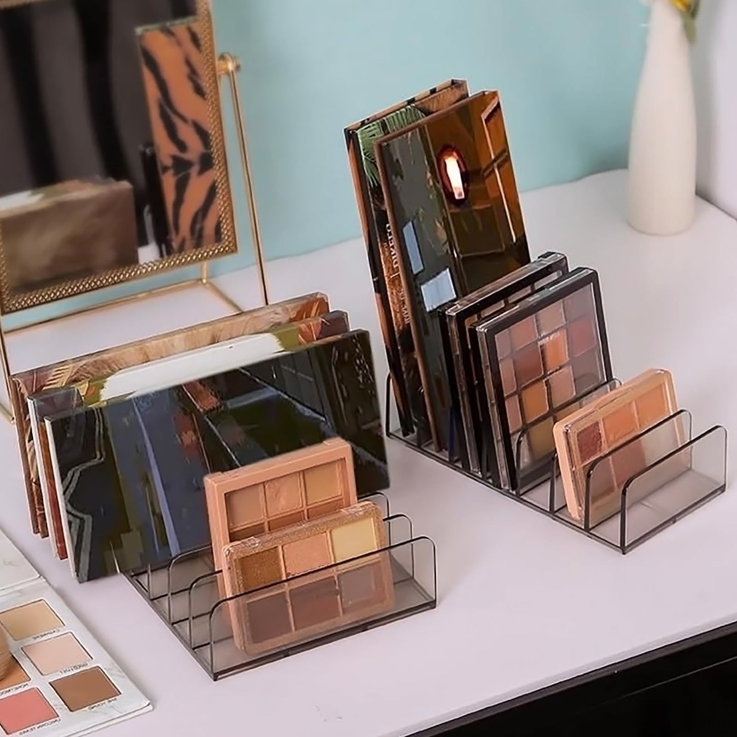 2PCS Plastic Storage Box for Makeup Palette Organiser, Clear Eyeshadow Palette Organizer for Dresser Vanity