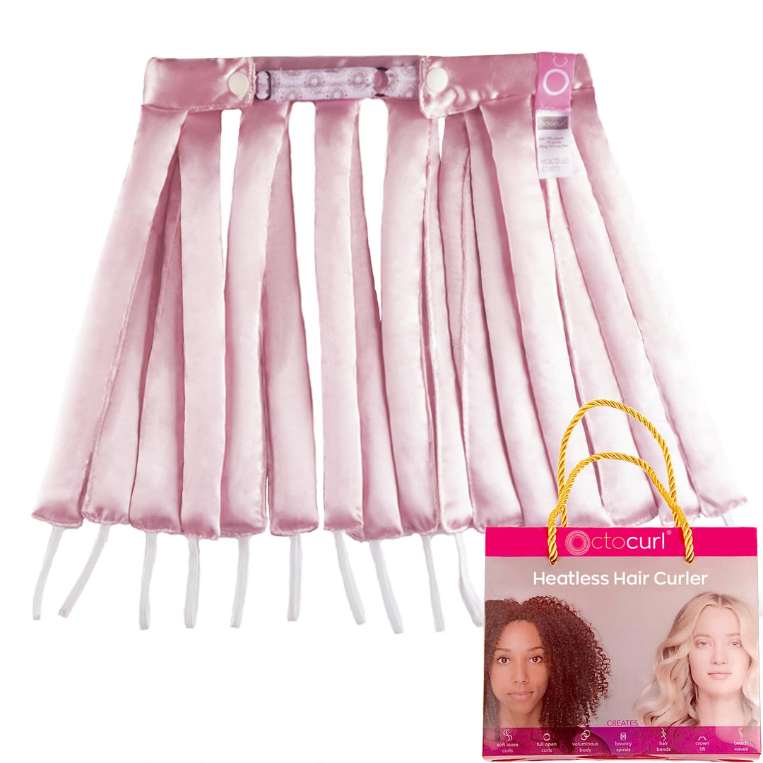 Octocurl Satin Hair Curlers - Heatless Curls Overnight - Headband Curlers for Medium Length Hair (Satin - Pink)