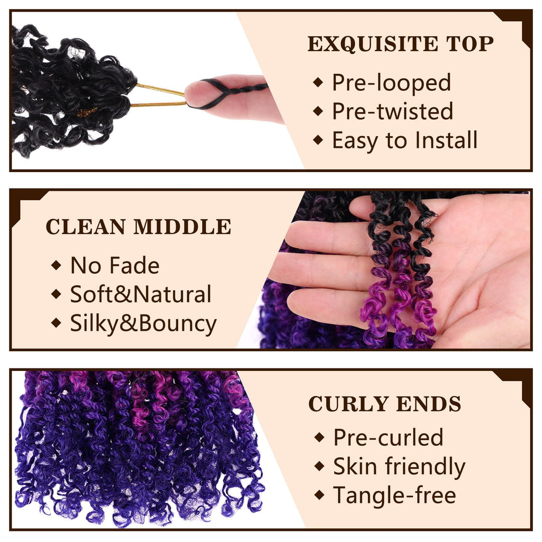 COOKOO 8 Inch 8 Packs Pre Looped Soft Yanky Twists Crochet Hair for Women Pre-twisted Passion Twists Crochet Braids with Curls Spring Twist Crochet Hair Extensions Twist Crochet Braiding Hair 49#