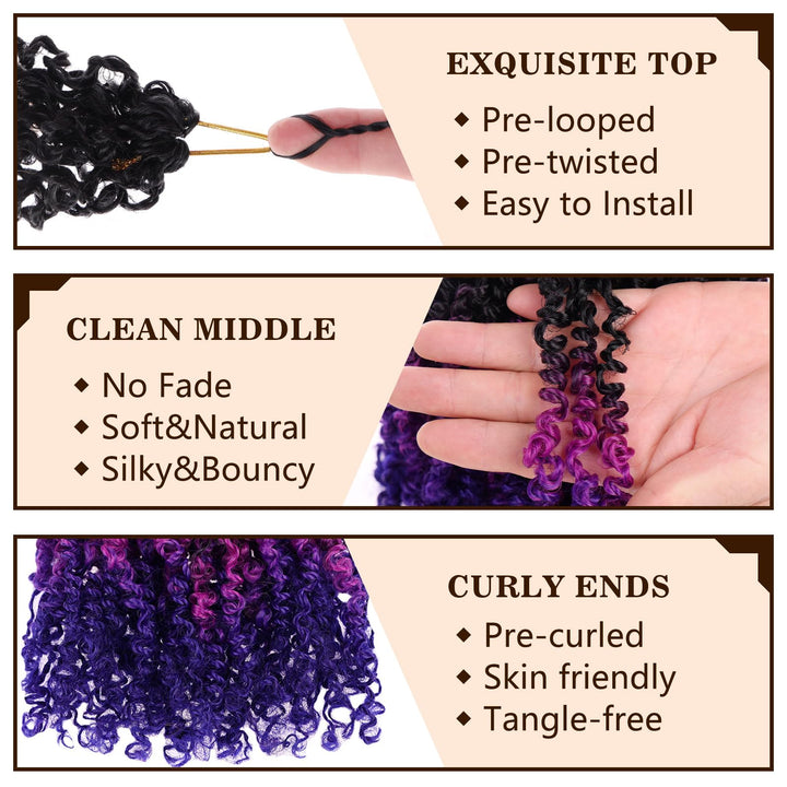 COOKOO 8 Inch 8 Packs Pre Looped Soft Yanky Twists Crochet Hair for Women Pre-twisted Passion Twists Crochet Braids with Curls Spring Twist Crochet Hair Extensions Twist Crochet Braiding Hair 49#