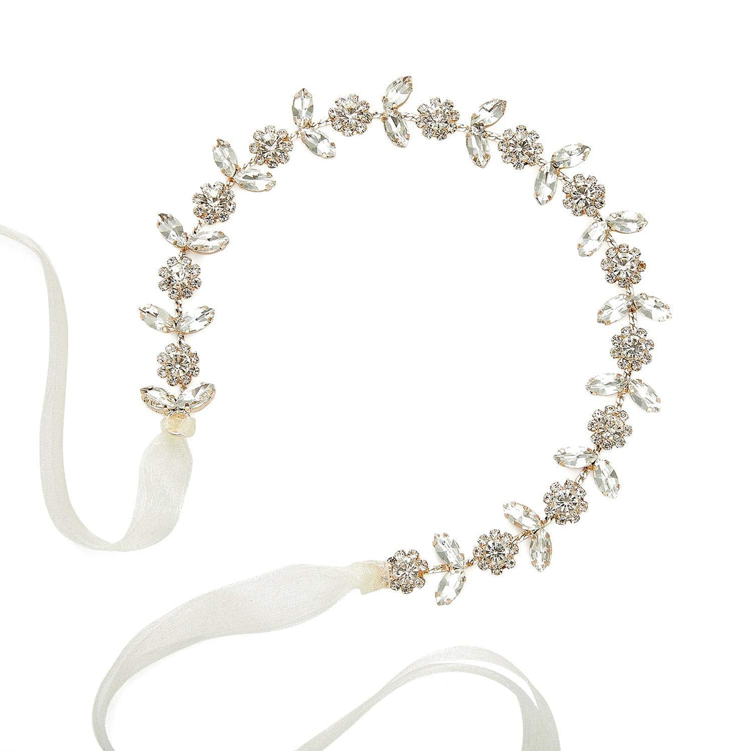 Sweetv Rose Gold Flower Girl Headband For Wedding Baby Girl Headpiece Princess Crystal Floral Hair Accessories For Birthday Part