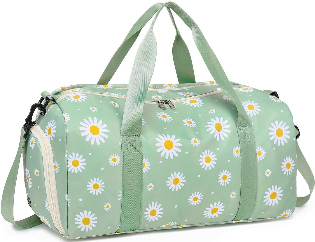 Gym Bag Sports Duffle Bag with Wet Pocket Weekender Overnight Bag with Waterproof Shoe Pouch and Air Hole for Girls Kids Women Travel Foldable Bag