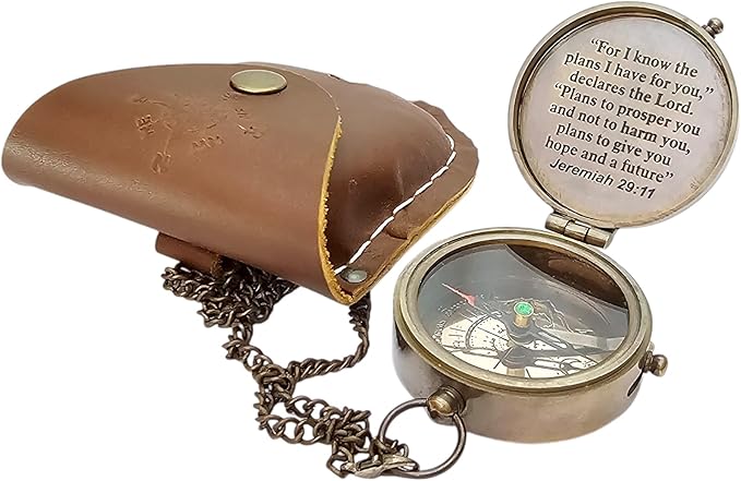 Antique Brass Compass with Detachable Chain & Carrying Case – Vintage Nautical Navigation Tool for Outdoor Hiking, Survival, and Travel – Gift for Collectors and Adventurers