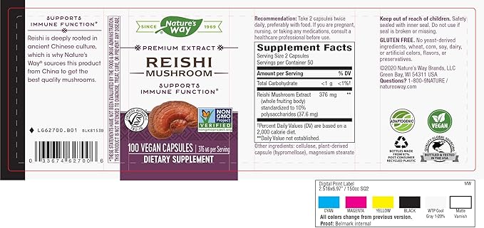 Nature’s Way Reishi Mushroom Supports Immune Function* Non-GMO Project Verified Adaptogenic* 100 Capsules