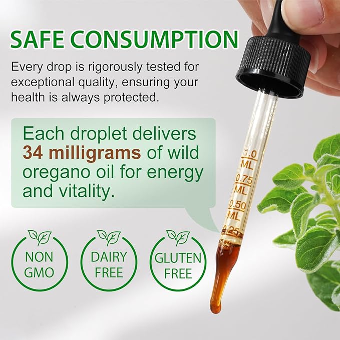 Organic Oregano Oil Liquid Drops, Natural Herbal Supplement with Oil of Oregano Drops, Immune, Digestive Support & Energy, Non-GMO, Gluten Free, 2 FL OZ