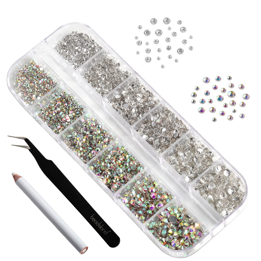 Beadsland 2880Pcs Flatback Nail Rhinestones Kit, Makeup Rhinestones For Eyes Face,Clear Ab And Crystal Rhinestones For Crafts Mi