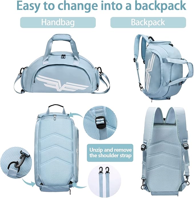 FIORETTO 30L Sports Gym Duffle Bag with Wet Pocket & Shoe Compartment, Weekender Hospital Overnight Bag for Women, Sports Holdall Backpack