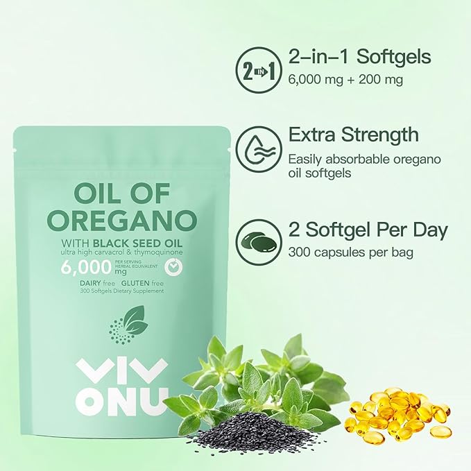 Oil of Oregano Capsules & Vitamin D3 10000 iu Plus K2 (MK-7) 200 mcg, 300 Coconut Oil Softgels