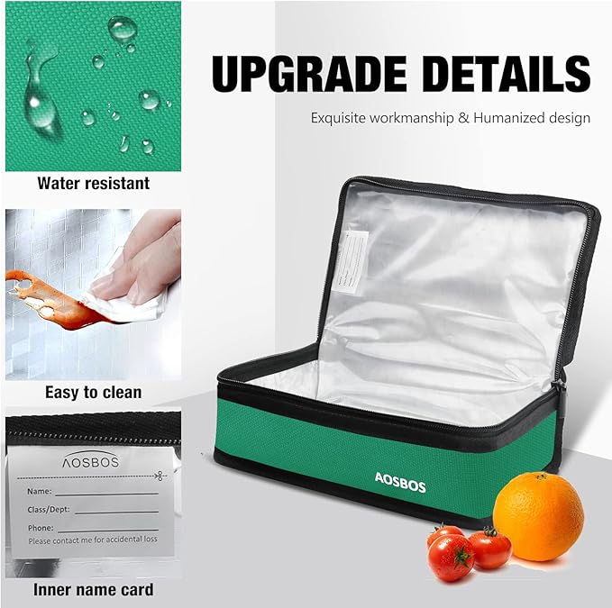 Aosbos Small Lunch Bag Insulated Lunch Box for Men Women Portable Mini Cooler Bags Compact Soft Lunch Tote Thermal Lunch Pail Lunchbox Reusable Meal Prep Container Cool Green