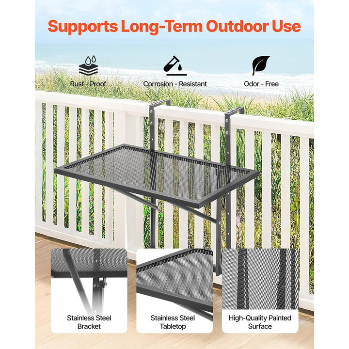 YYAo Outdoor Metal Balcony Table 19x24, Patio Rail Table with Adjustable Design, Perfect for Deck Seating, Durable & Stylish Outdoor Dining