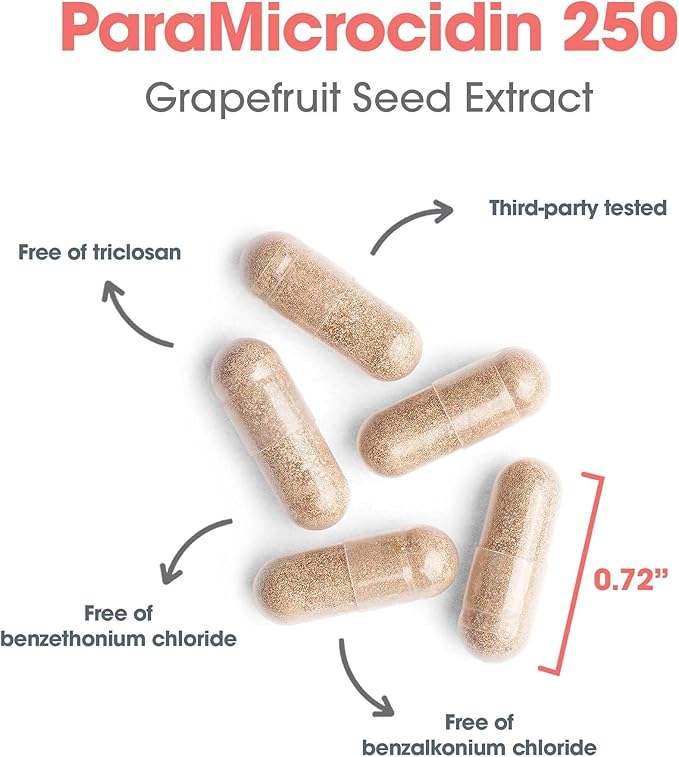 Allergy Research Group ParaMicrocidin 250 Supplement - Grapefruit Seed Extract 500mg, Supports Metabolic Function, Contaminant Free, Vegetarian Capsules - 120 Count