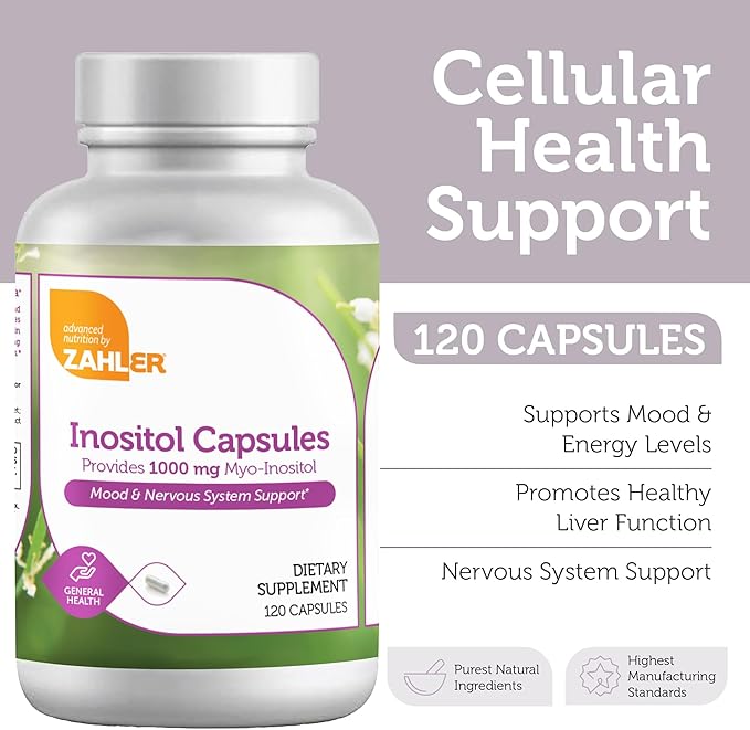 Zahler Inositol Supplement Capsules 1000mg - Mood & Nervous System Support Supplements for Women - Hormone Balance & Healthy Ovarian Function - Kosher, Gluten Free, Dairy Free - 120 Count