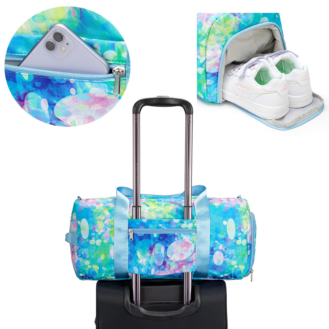 Duffle Bag for Girls Dance Bag Sport Gym Bag Weekender Carry On Workout Duffel Overnight Shoulder Bag with Shoe Compartment (Blue)