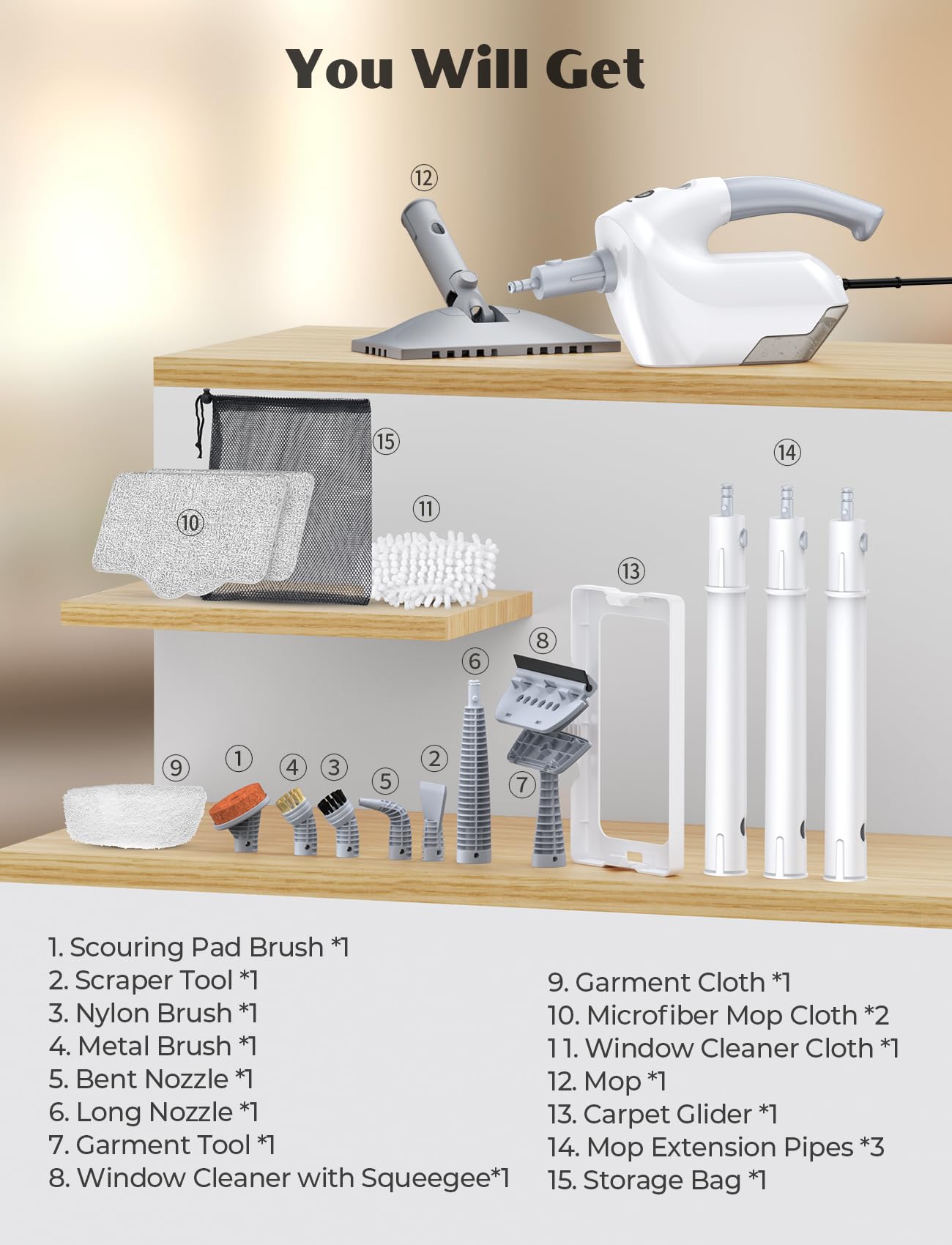 10-in-1 Steam Mop with Detachable Handheld Steamer, Multi & Up Steamer for Cleaning with 350ml Tank,10s Heat-Up, 7M Cord, 120℃ 1300W Powerful Floor Steam Mop for Hardwood Floors, Grout, Carpet