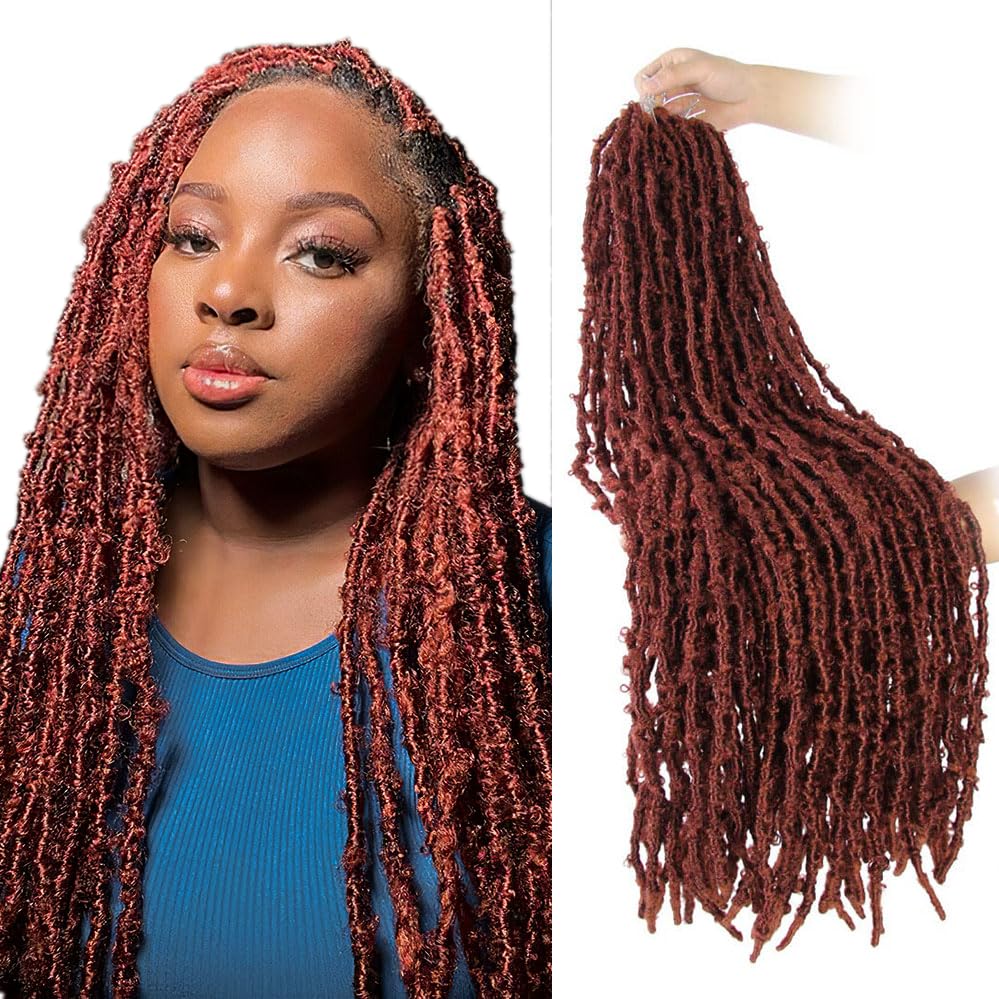 Bohobabe 18 Inch Light Weight Butterfly Locs Crochet Hair 8 Packs Long Ginger Red Distressed Butterfly Faux Locs Crochet Hair, 3
