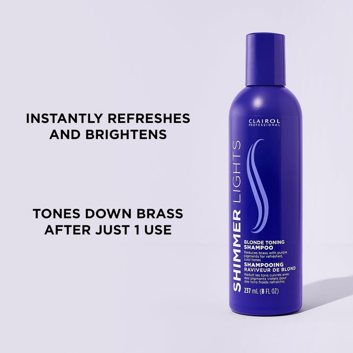 Clairol Professional Shimmer Lights Purple Shampoo, 8 fl. Oz | Neutralizes Brass & Yellow Tones | For Blonde, Silver, Gray & Highlighted Hair **Packaging May Vary