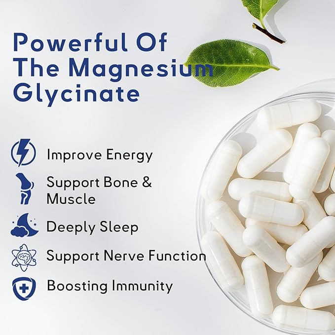 Magnesium Glycinate, 60 Day Magnesium Supplement, Highly Absorbable, Supports Muscle, Heart, Nerve Health, Boosts Metabolism, Non-GMO, Vegan, 120 Capsules
