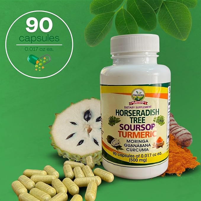 Moringa Guanabana Soursop Curcuma Turmeric 90 Capsules (500 mg) Powerful Blend of Natural Ingredients VIDA Herbal Dietary Supplement.