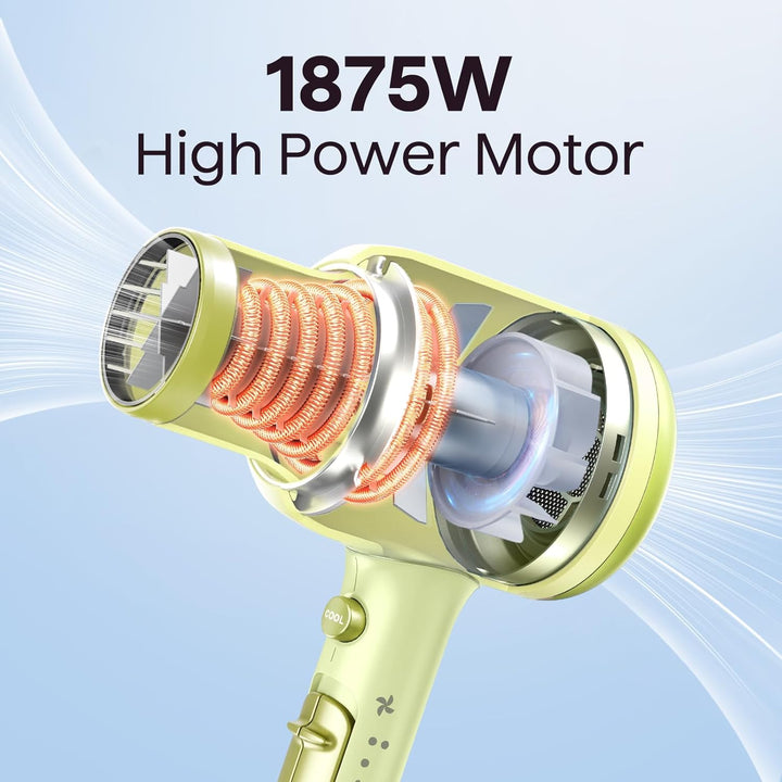 Ionic Blow Dryer for Curly Hair | 1875W Fast Drying with Diffuser | Grey