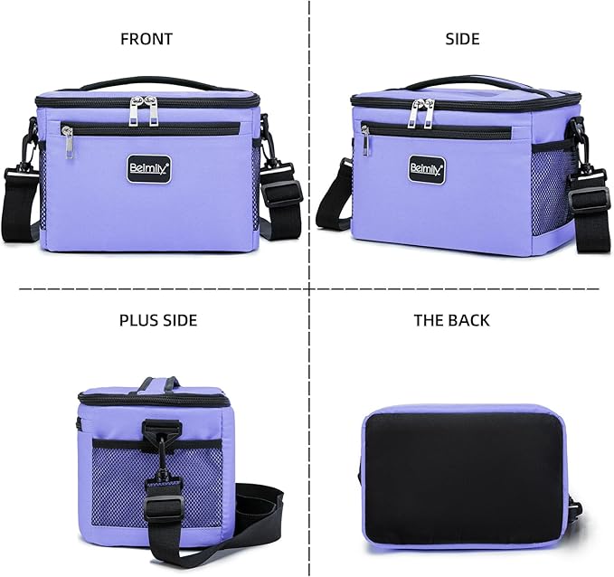BEIMILY Lunch Box for Men/Women,Small Insulated Lunch Bag,Reusable LunchBox for work Picnic Hiking Beach,Leakproof Soft Cooler Tote Bag Organizer with Adjustable Shoulder Strap for Adults(Violet)