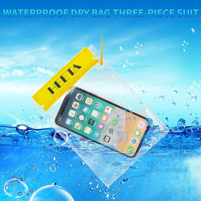 HEETA Waterproof Pouch, Screen Touch Sensitive Waterproof Bag Black & Gray Bundled with 5-Pack Clear Waterproof Dry Bag