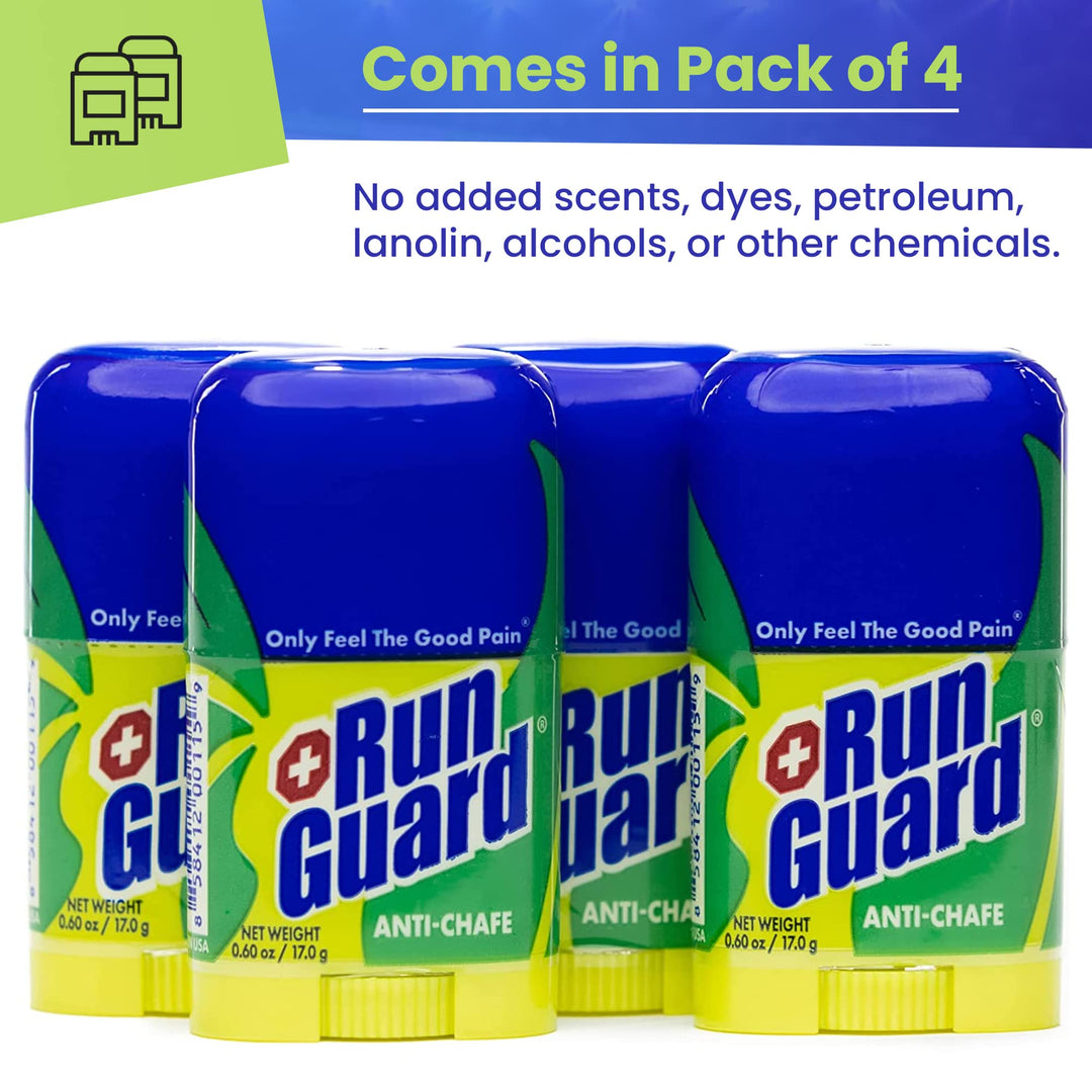 Anti-Chafing Stick - Made with 100% Plant-Based Ingredients Plus Beeswax. Works for All Distance Runners from 5K Walks/Runs to 100 Mile Ultra Marathons (0.6oz - pack of 4)