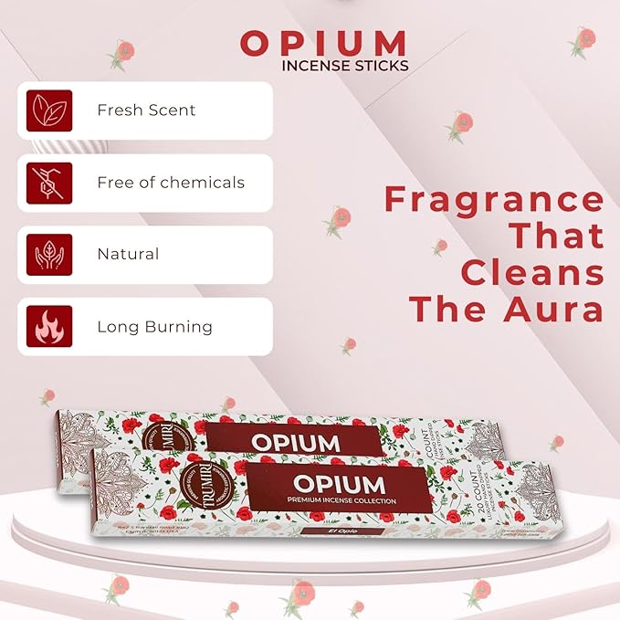 Opium Scented Incense Sticks - Total 40 Insence-Sticks - Dual Pack of 20 Insense - Inciensos - Inscents - Natural Non Toxic Ingredients - Incents - Incence - Inscense - Insents