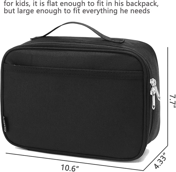 FlowFly Kids Lunch box Insulated Soft Bag Mini Cooler Back to School Thermal Meal Tote Kit for Girls, Boys, Black