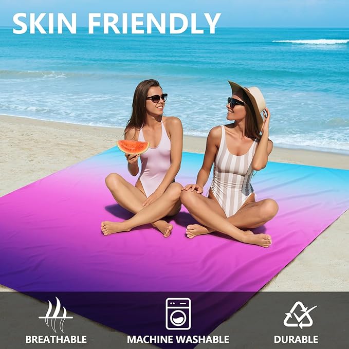 Beach Blanket Waterproof Sandproof Beach Mat 79" X 83" /10'x9'for 2-8 Adults Quick Drying Outdoor Picnic Mat Beach Accessories for Travel, Camping, Hiking