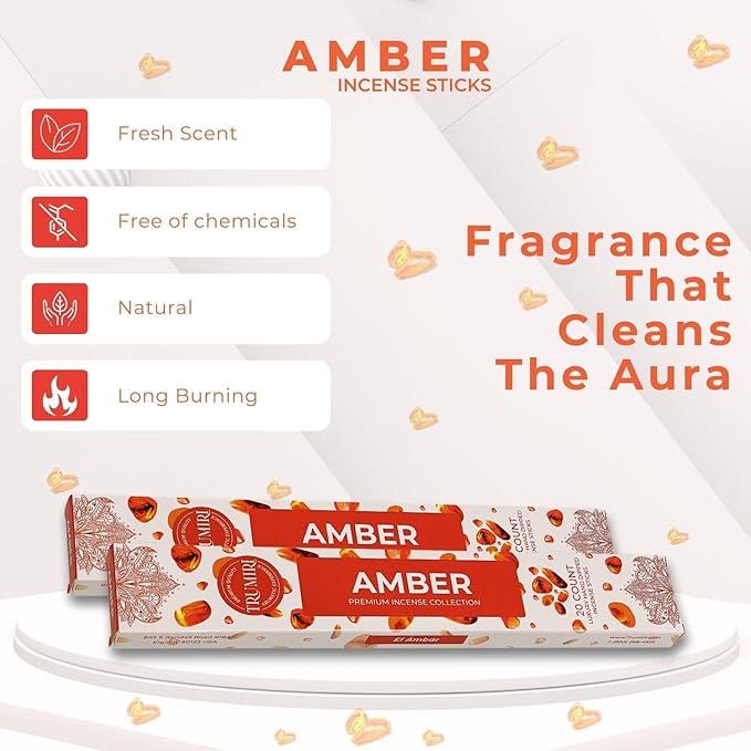 Amber Incense Sticks - Total 40 Insence-Sticks - Dual Pack of 20 Insense - Inciensos - Inscents - Natural Non Toxic Ingredients - Incents - Incence - Inscense - Insents