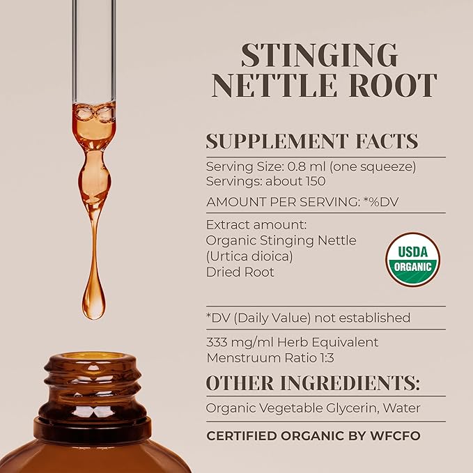 Stinging Nettle Root USDA Organic Alcohol-Free Extract | Dietary Supplement, High-Potency Tincture | Natural Certified Organic Stinging Nettle (Urtica dioica) Dried Root (4 oz)