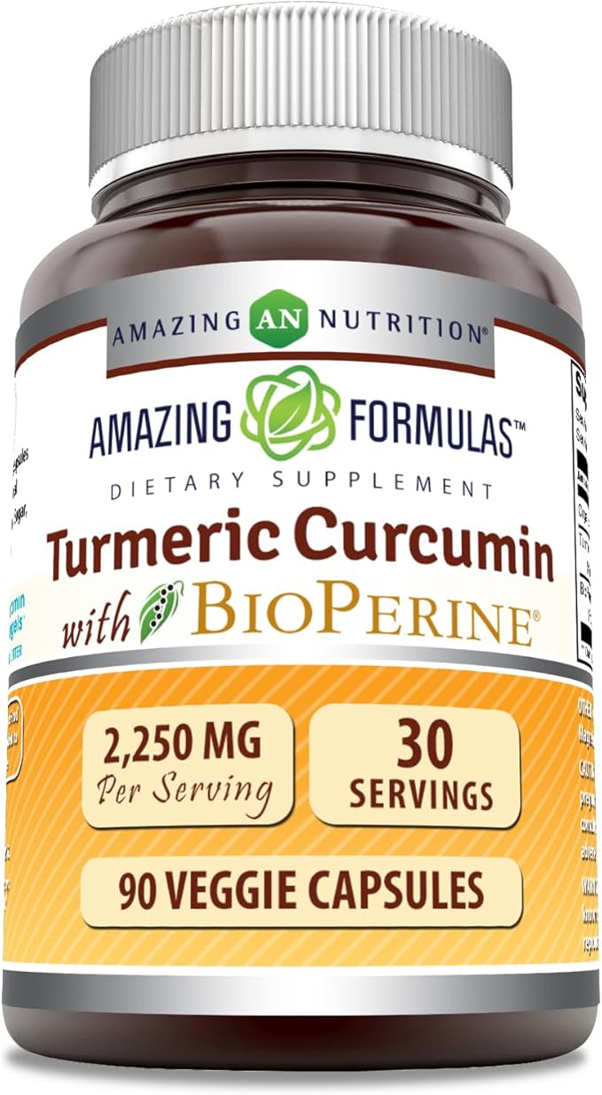 Amazing Formulas Turmeric Curcumin with Bioperine Supplement | 2250 Mg per Serving | Veggie Capsules | Non-GMO | Gluten-Free | Made in USA (1 Pack, 90 Count)