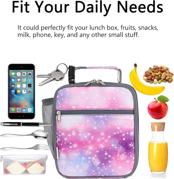 Lunch Box for Kids Boys Girls Men Women, Insulated Small Soft Cooler Lunch Bag Kit for School Work Picnic Travel - Reusable Portable lunchbox,Galaxy