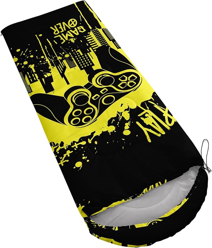 AILONEN Boys Sports Camping Sleeping Bags,Lightweight & Waterproof,3 Season Warm & Cool Weather,Black Player Basketball Sleeping Bags for Kids Adults,Travelling,Outdoors