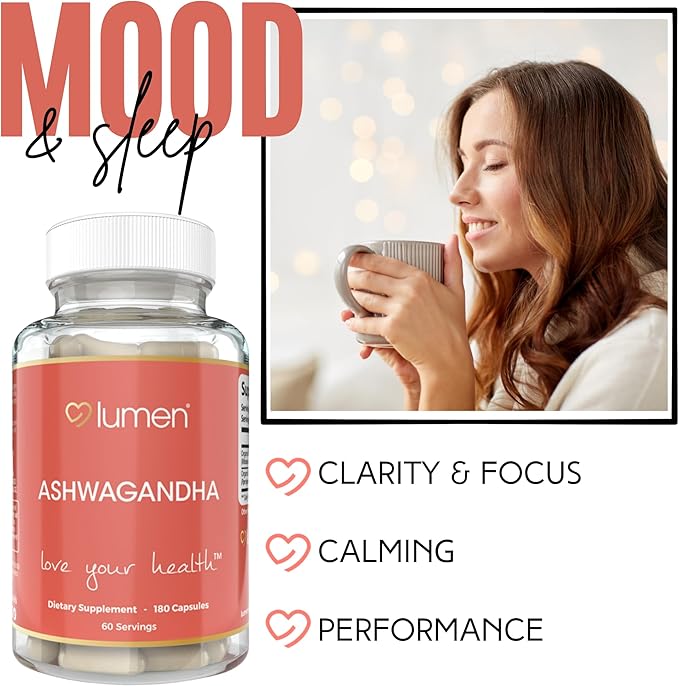 Ashwagandha Supplements - Stress Relief - 1950mg – Ashwagandha for Women Made with Powder & Black Pepper – 180 Capsules – Formulated for Women