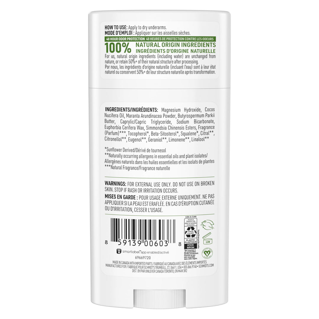 Schmidt's Aluminum Free Natural Deodorant for Women and Men, Bergamot and Lime with 24 Hour Odor Protection, Certified Natural, Vegan, Cruelty Free, 2.65 oz