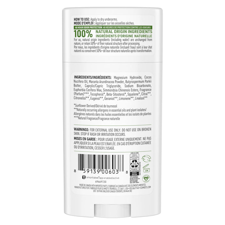 Schmidt's Aluminum Free Natural Deodorant for Women and Men, Bergamot and Lime with 24 Hour Odor Protection, Certified Natural, Vegan, Cruelty Free, 2.65 oz