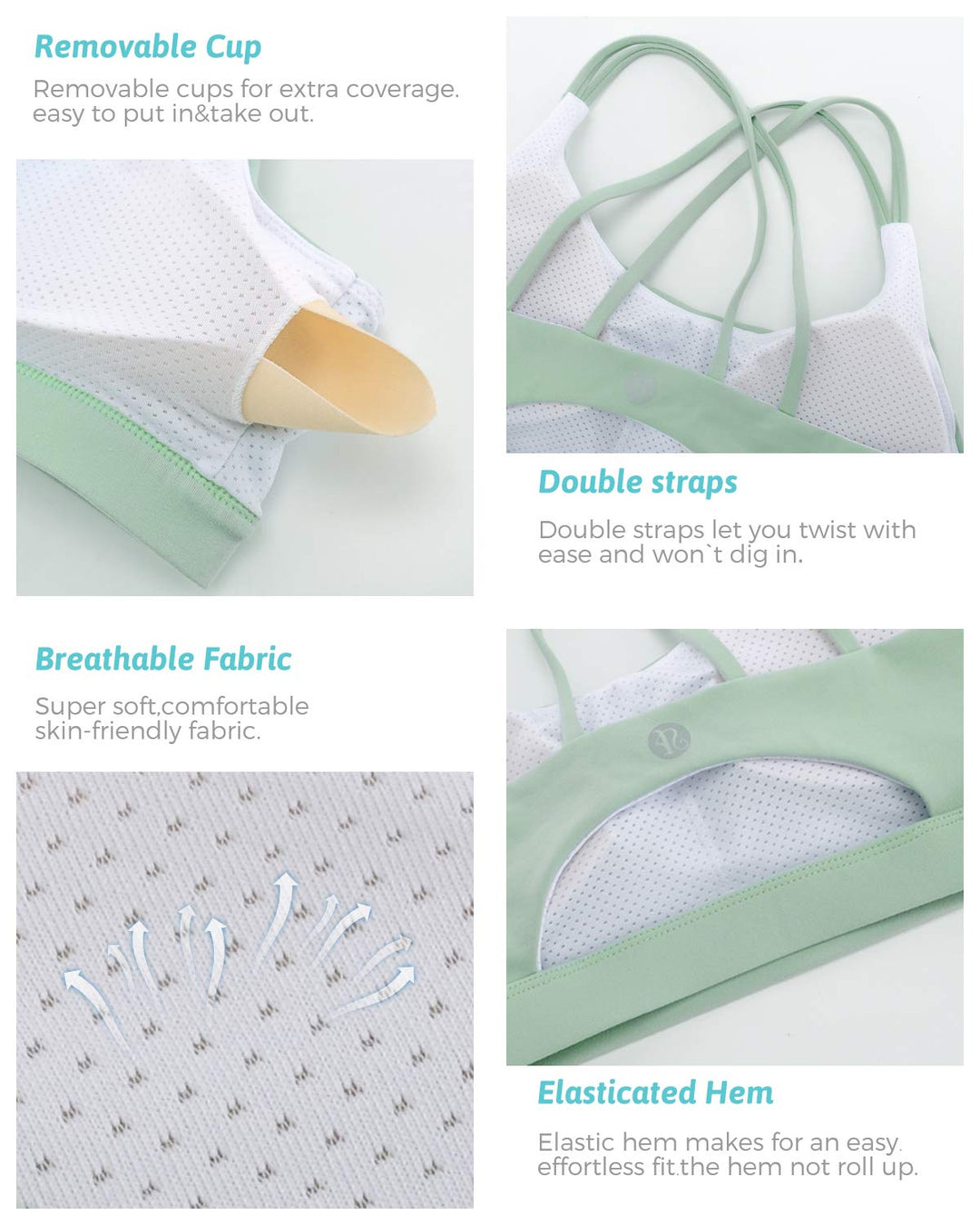 RUNNING GIRL Strappy Sports Bra for Women, Sexy Crisscross Back Medium Support Yoga Bra with Removable Cups (WX2354 Green, XS)