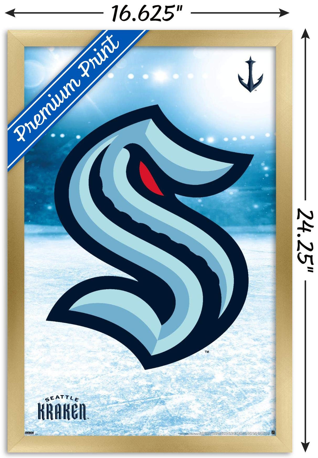 Trends International NHL Seattle Kraken - Logo 20 Wall Poster, 14.725" x 22.375", Gold Framed Version