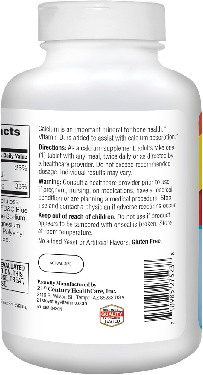 21st Century Calcium 500 mg Plus D3 Tablets, 400 Count (Pack of 2)