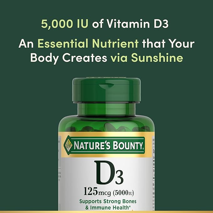 Nature's Bounty Vitamin D3 5000 IU Softgels, Rapid Release, Immune Support, Vitamin D Supplements, 240 Ct
