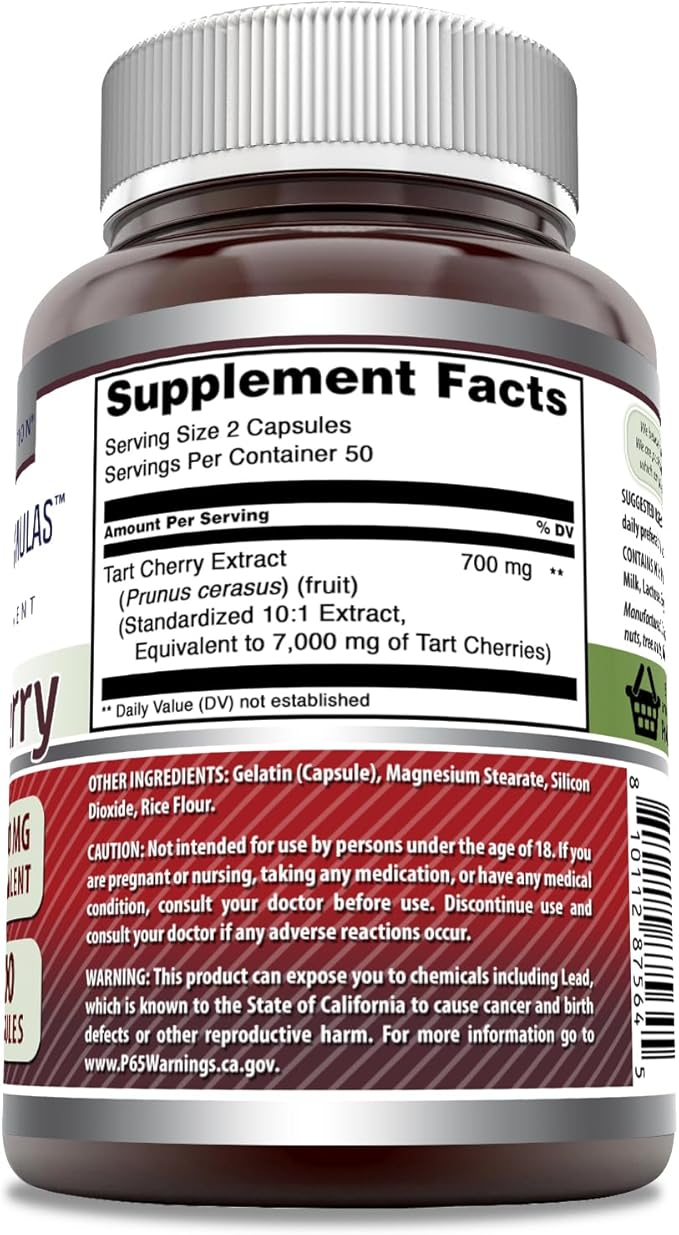 Amazing Formulas Tart Cherry Extract 700 Mg Extract (10:1) Per Serving Capsules Supplement | Equivalent to 7000 Mg | Non-GMO | Gluten Free | Made in USA (1 Pack, 100 Count)