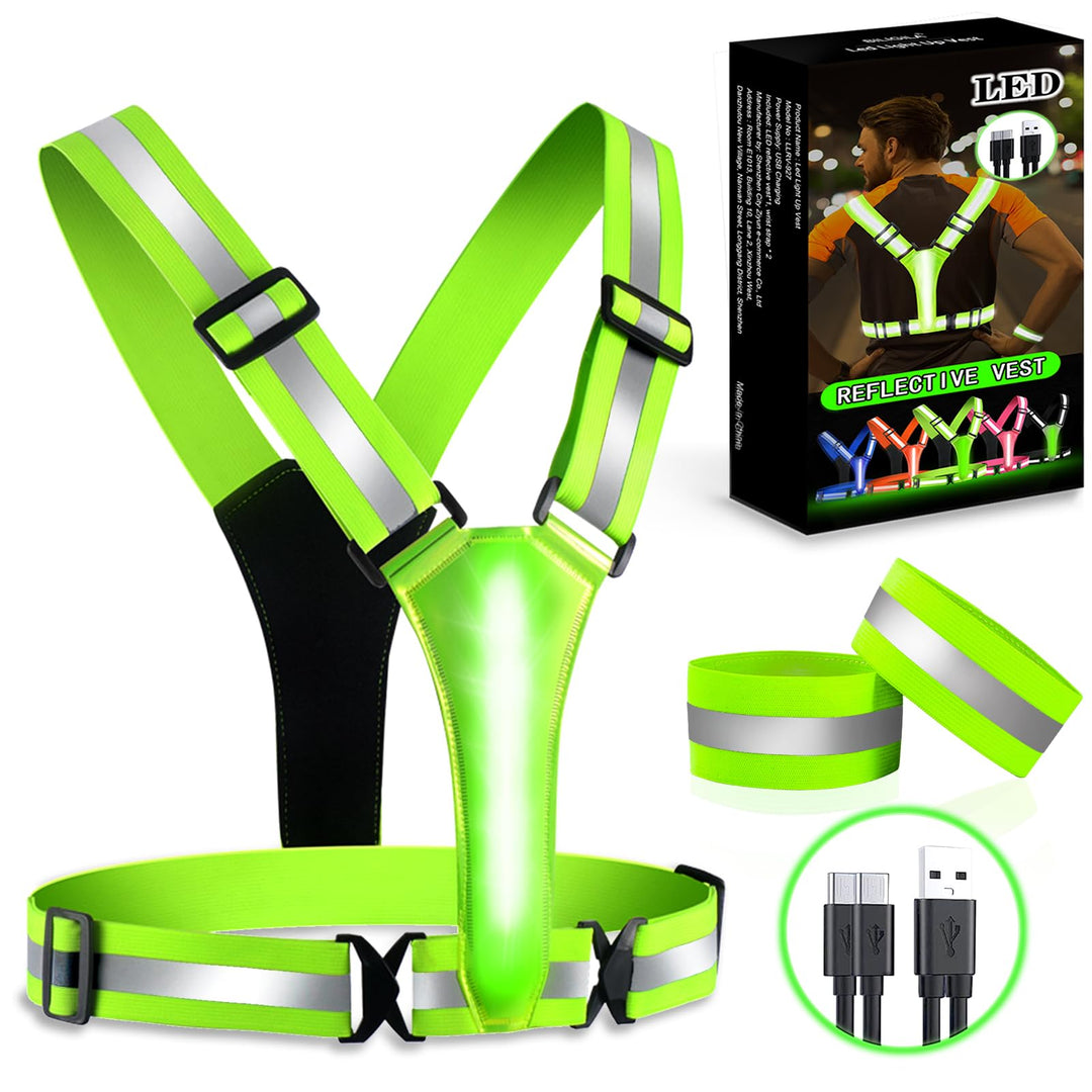 BEBJUIL LED Reflective Vest,3 Pack Light Up Running Gear with Reflector Armbands,High Visibility Reflective Glow Belt,Rechargeable Light Up Running Vest for Running,Jogging,Walking,Cycling
