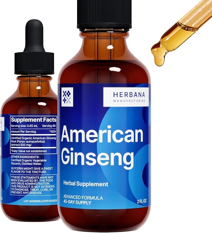 American Ginseng Liquid Extract - Ginseng for Energy, Cognitive Performance & Focus - Immune System and Vitality Support Liquid Tincture (American Ginseng)