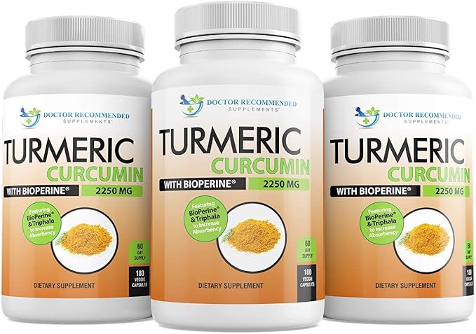 Turmeric Curcumin with Bioperine and Triphala - 2250mg/d - 540 Veggie Capsules with Black Pepper Extract -Turmeric Supplement