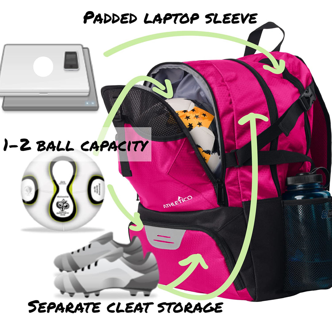 Athletico National Soccer Bag - Backpack for Soccer, Basketball & Football Includes Separate Cleat and Ball Holder (Pink)
