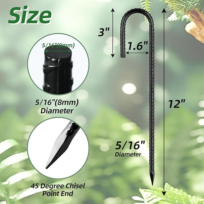 12 Inch Rebar Stakes J Hook Ground Stakes 16-Pack Heavy Duty Galvanized Chain Link Fence Stakes Metal Tent Stakes for Outdoor Lawn Decorations Inflatables Canopy Swing Set